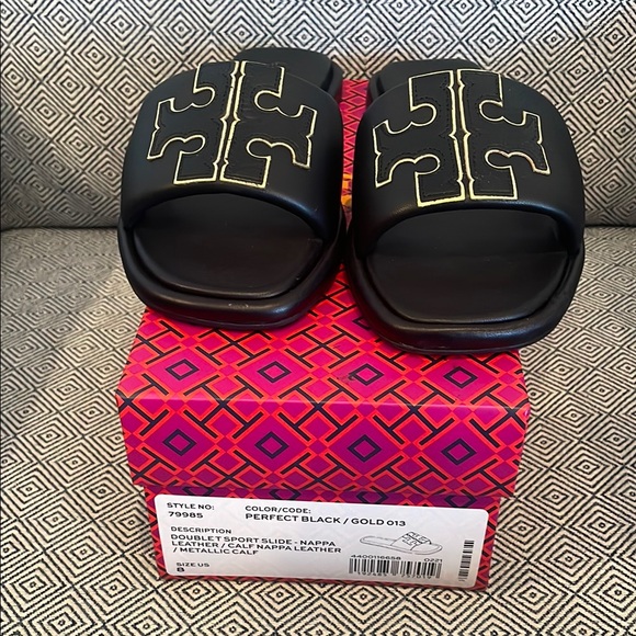 Tory Burch Black Leather Flat Sandals - Picture 3 of 5